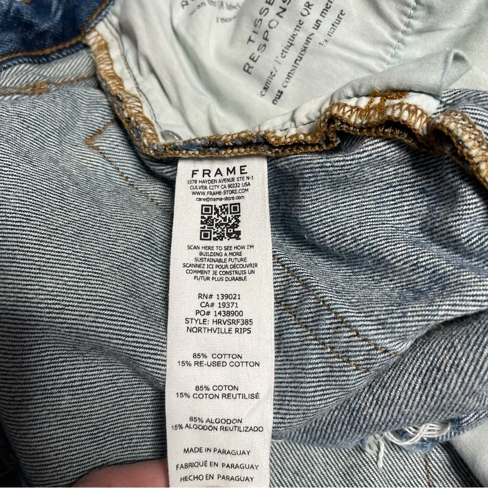 FRAME Denim Cutoff Denim Shorts size 34 in Northville Rips